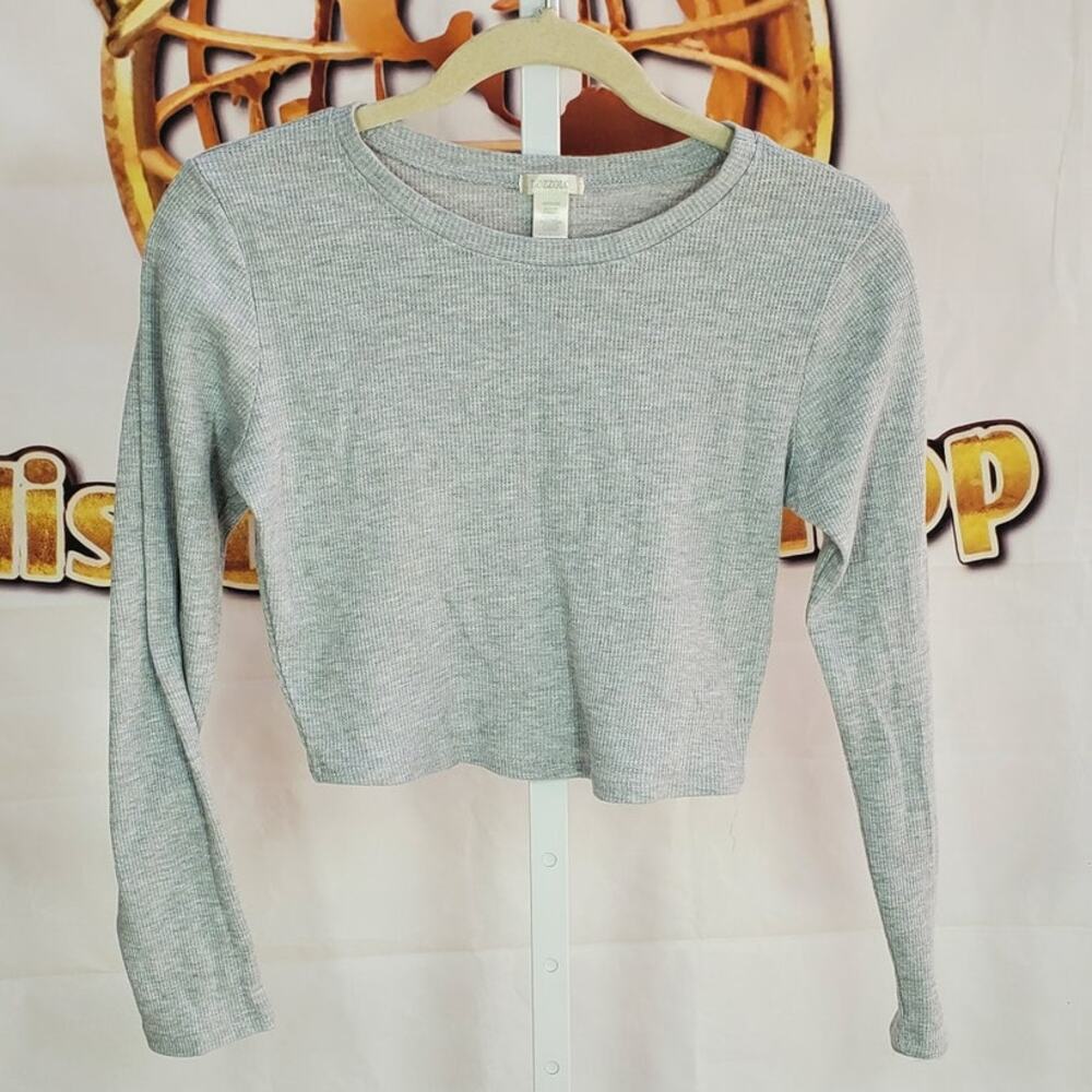 Bozzolo Gray Ribbed Crop Long Sleeve Top Medium